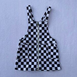 FabKids Black and White Checkered Overall Toddler Girl’s Dress Sizs 4T Ska Punk